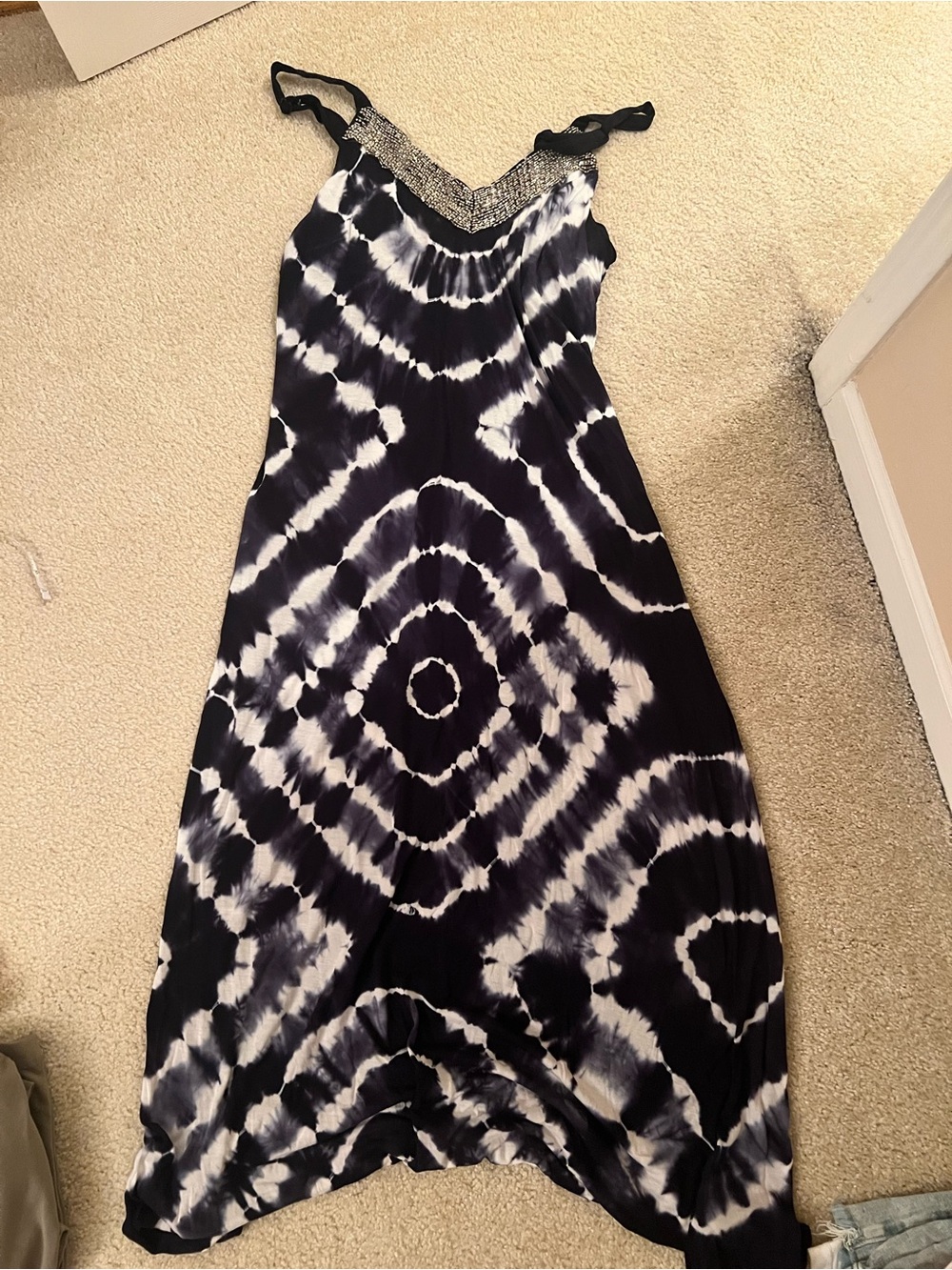 INC International Concepts Tie-Dye Maxi Dress in Navy & White